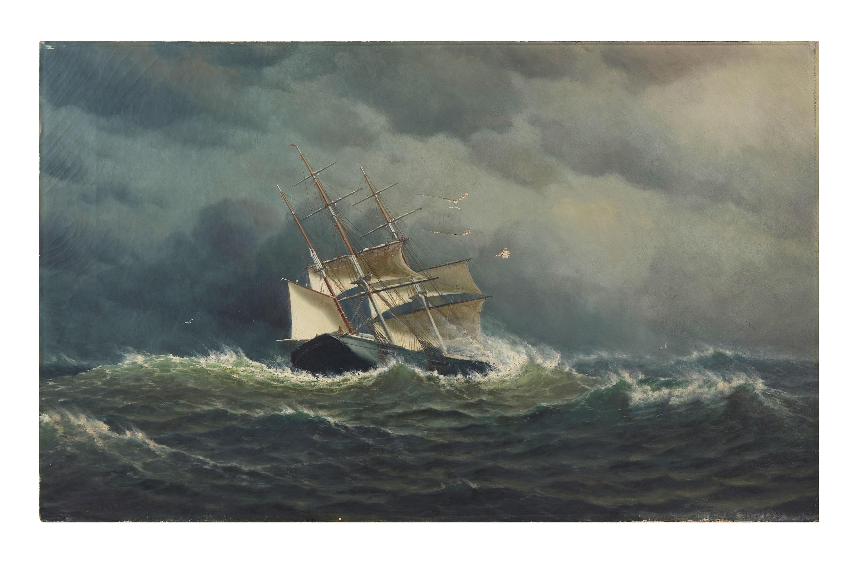 Sailing Vessel in Storm Tossed Seas , 1874