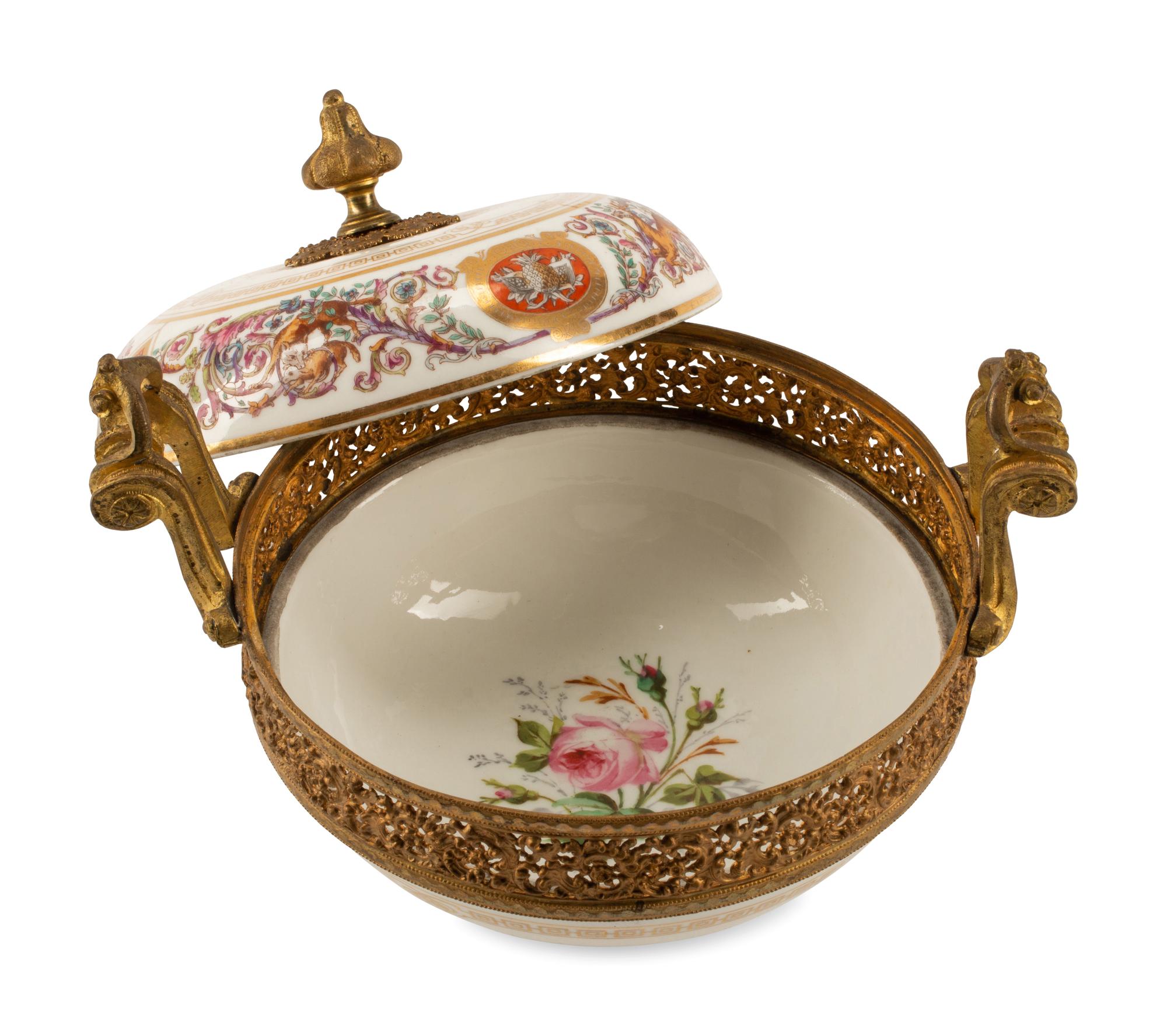 A Sèvres Gilt Bronze Mounted Porcelain Centerpiece Bowl and Cover