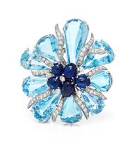A Fine Platinum, Aquamarine, Sapphire and Diamond Brooch, Julius Cohen, 16.30 dwts.