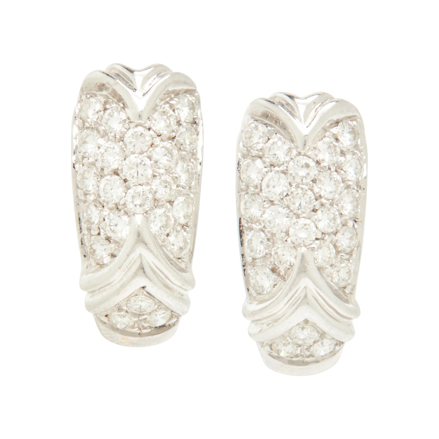 WHITE GOLD AND DIAMOND HUGGIE HOOP EARRINGS
