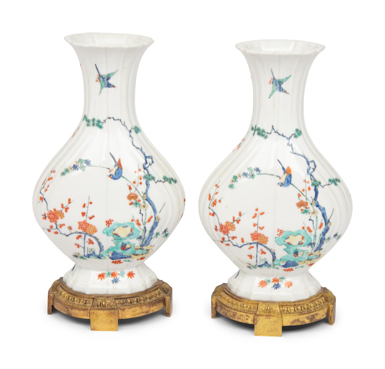 A Pair of Samson Chantilly-Style Porcelain and Gilt Bronze Mounted "Kakiemon" Vases