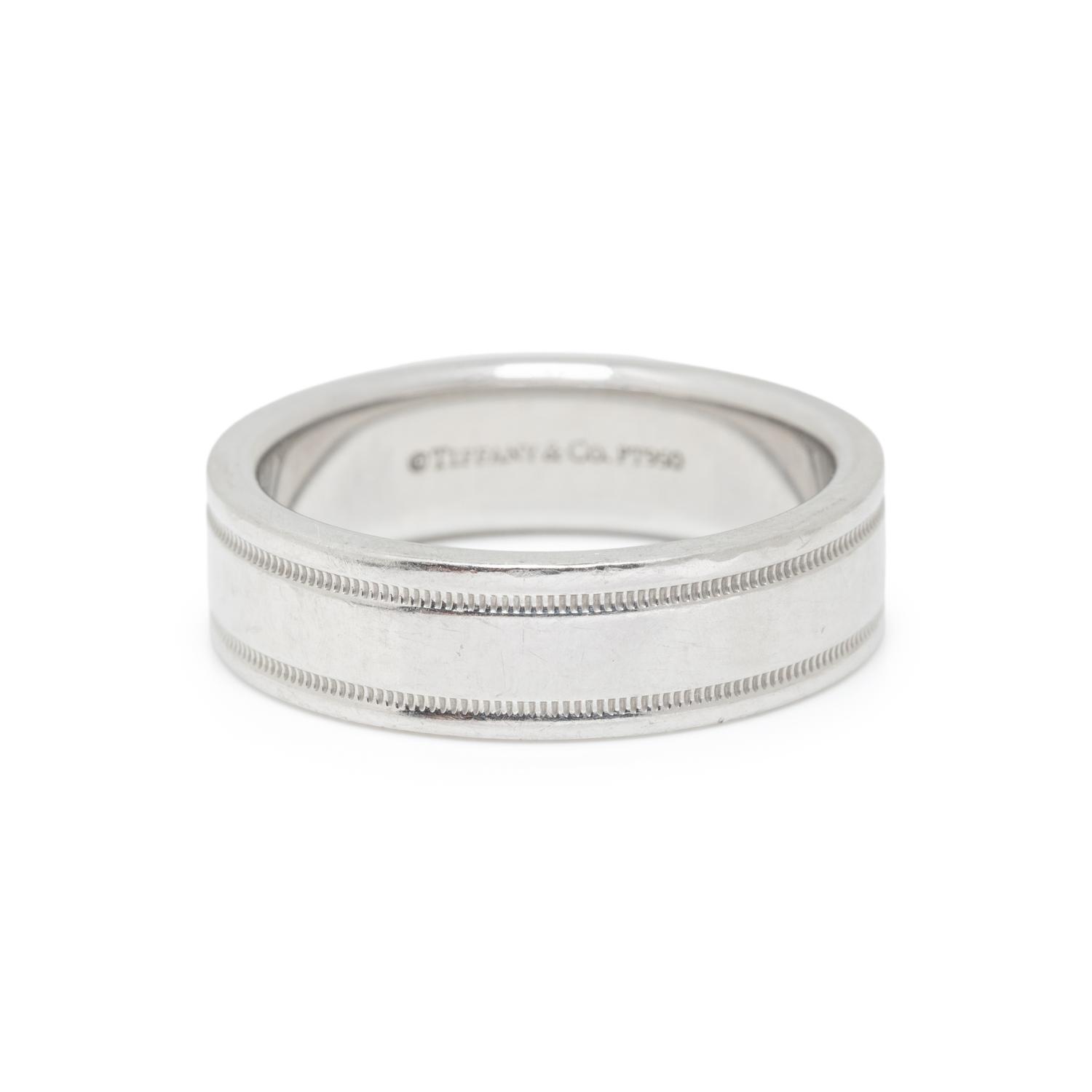 TIFFANY & CO., PLATINUM 'DOUBLE MILLEGRAIN BAND' RING
