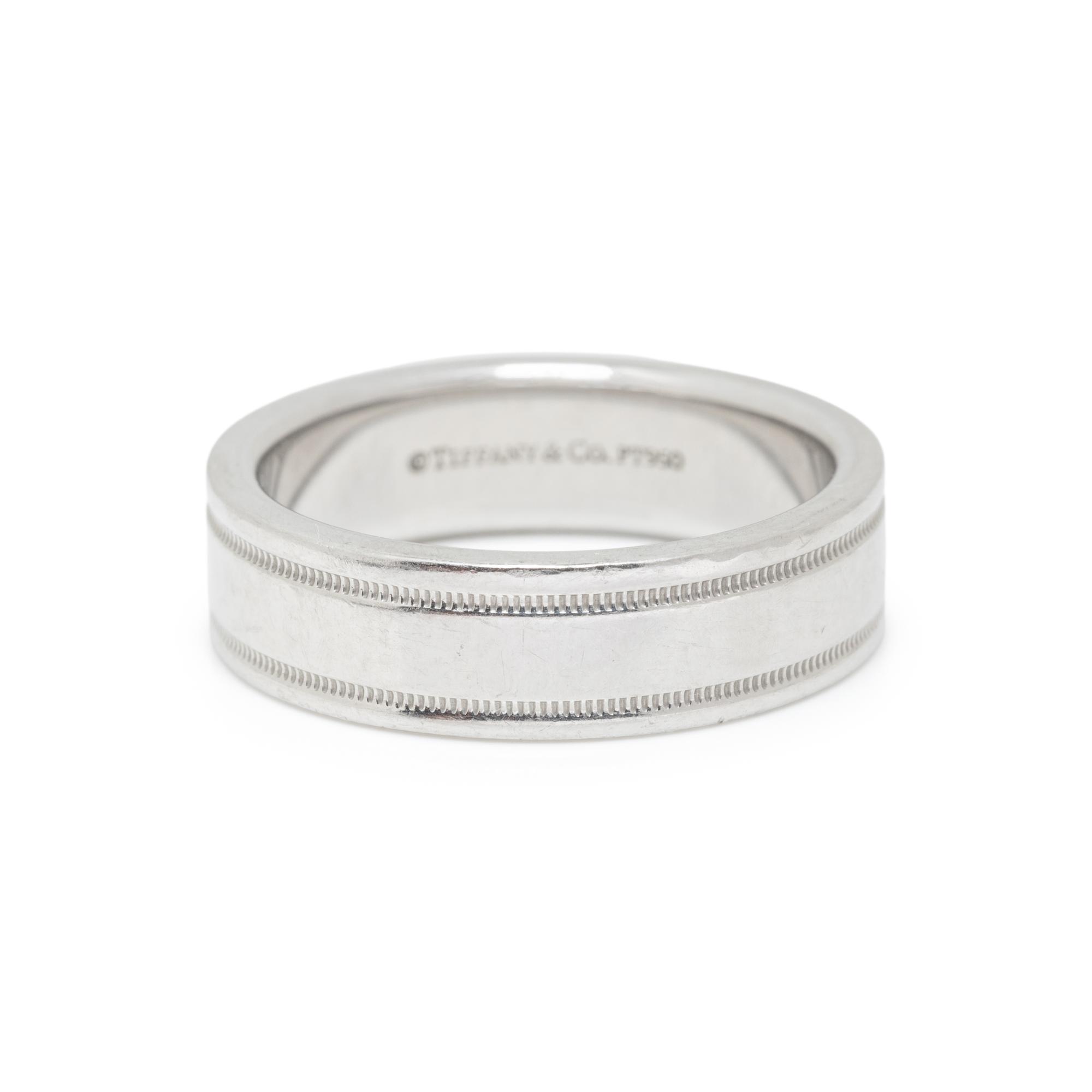 TIFFANY & CO., PLATINUM 'DOUBLE MILLEGRAIN BAND' RING