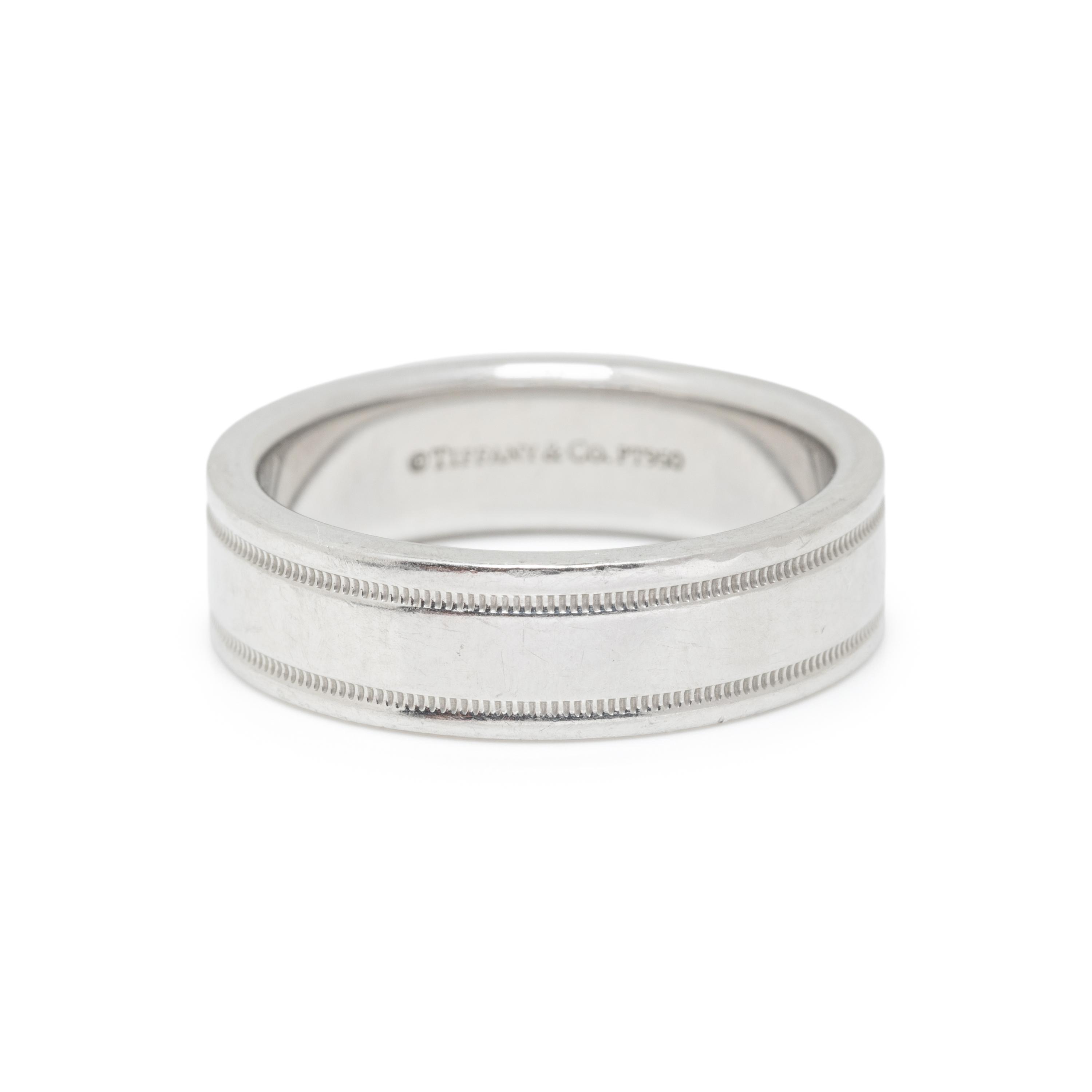 TIFFANY & CO., PLATINUM 'DOUBLE MILLEGRAIN BAND' RING
