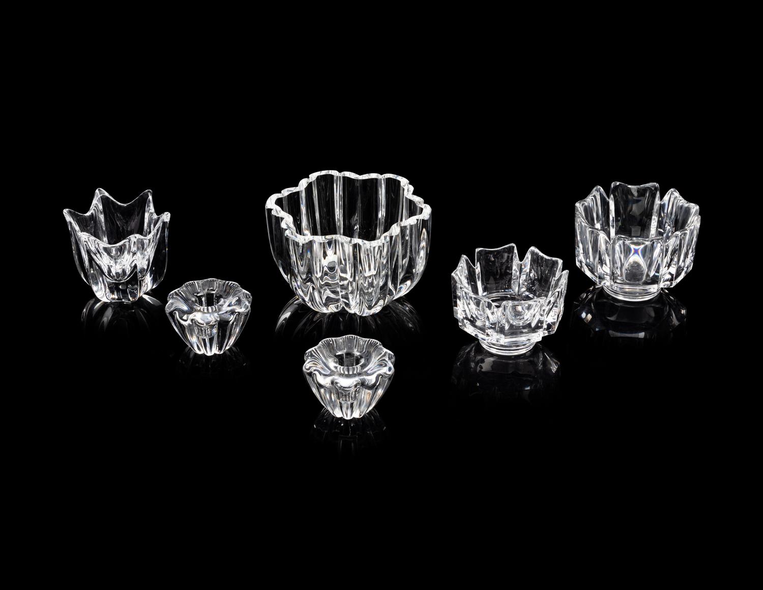 A Group of Six Orrefors and Kosta Glass Table Articles