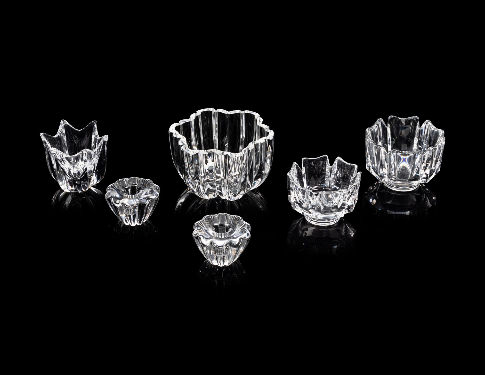 A Group of Six Orrefors and Kosta Glass Table Articles