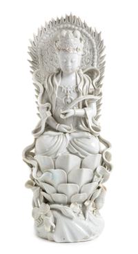 A Blanc-de-Chine Porcelain Figure of Guanyin Height 14 1/2 inches.