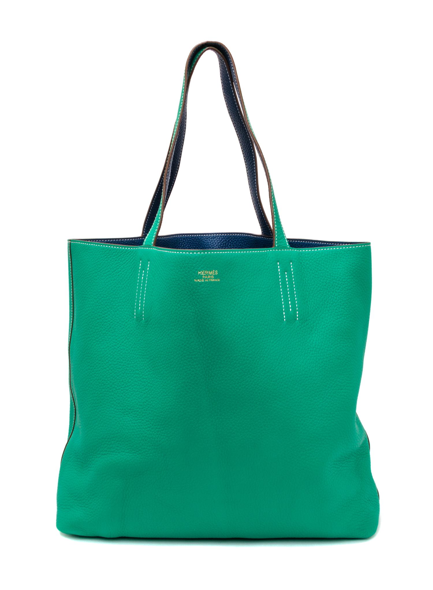 An Hermes Bleu Thalassa/Menthe 45cm Taurillon Clemence Double Sens Tote, 17.5" x 15.5" x 5".