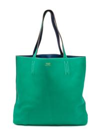 An Hermes Bleu Thalassa/Menthe 45cm Taurillon Clemence Double Sens Tote, 17.5" x 15.5" x 5".