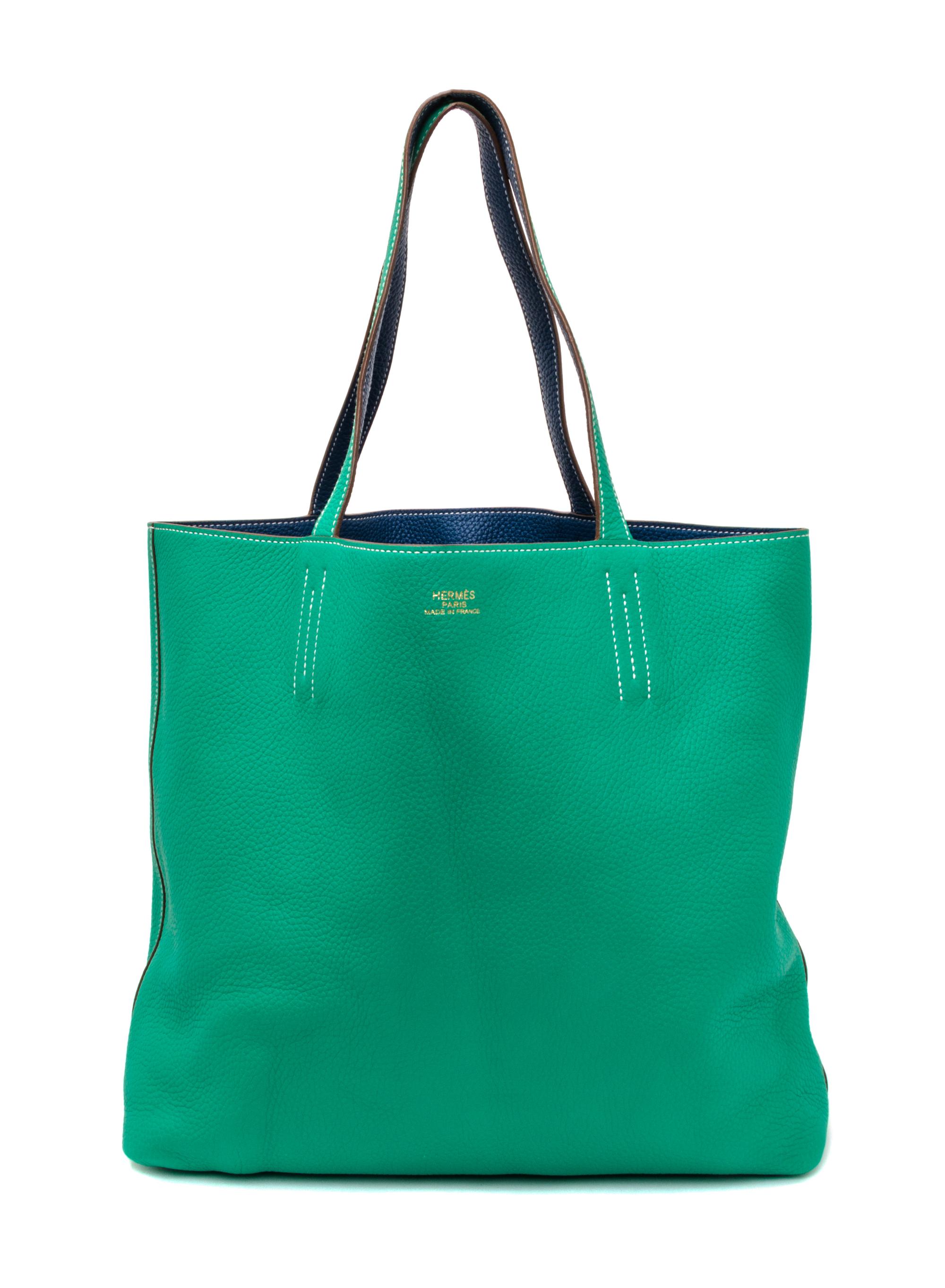 An Hermes Bleu Thalassa/Menthe 45cm Taurillon Clemence Double Sens Tote, 17.5" x 15.5" x 5".