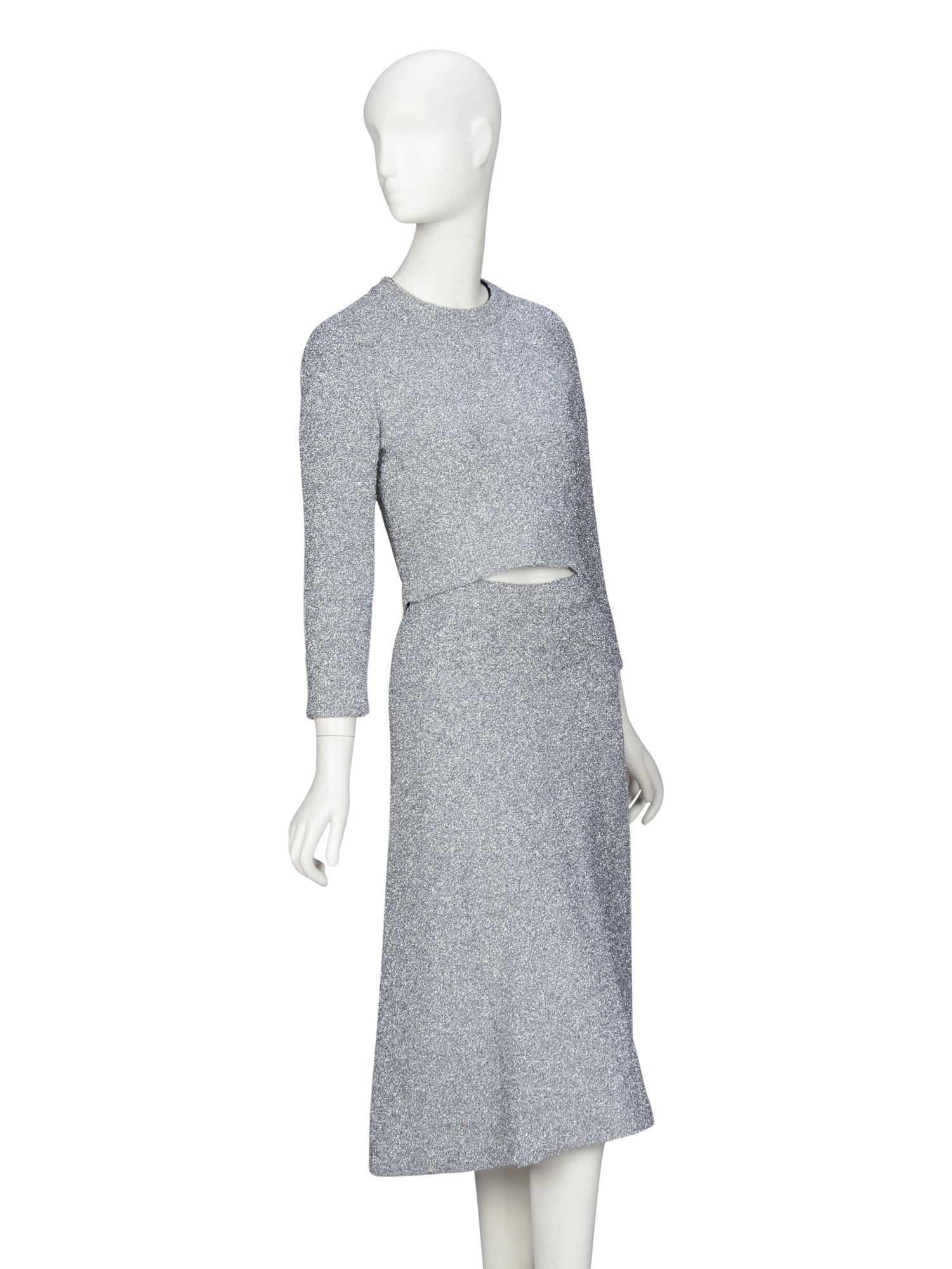 BALENCIAGA, GLITTERY SILVER KNIT ENSEMBLE