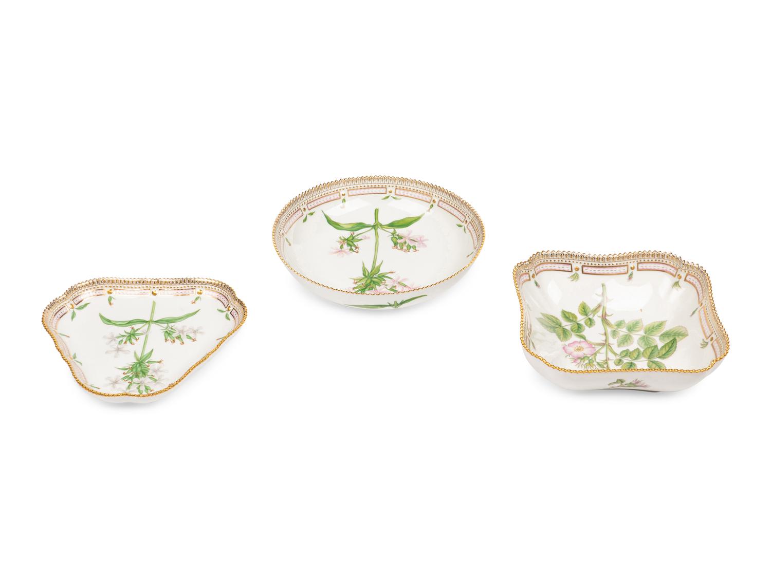 Three Royal Copenhagen Flora Danica Porcelain Serving Articles