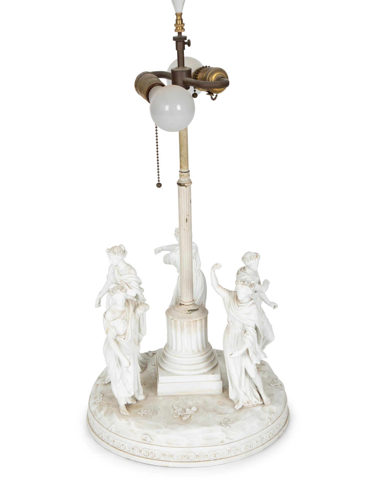A Neoclassical Style French Bisque Porcelain Figural Lamp