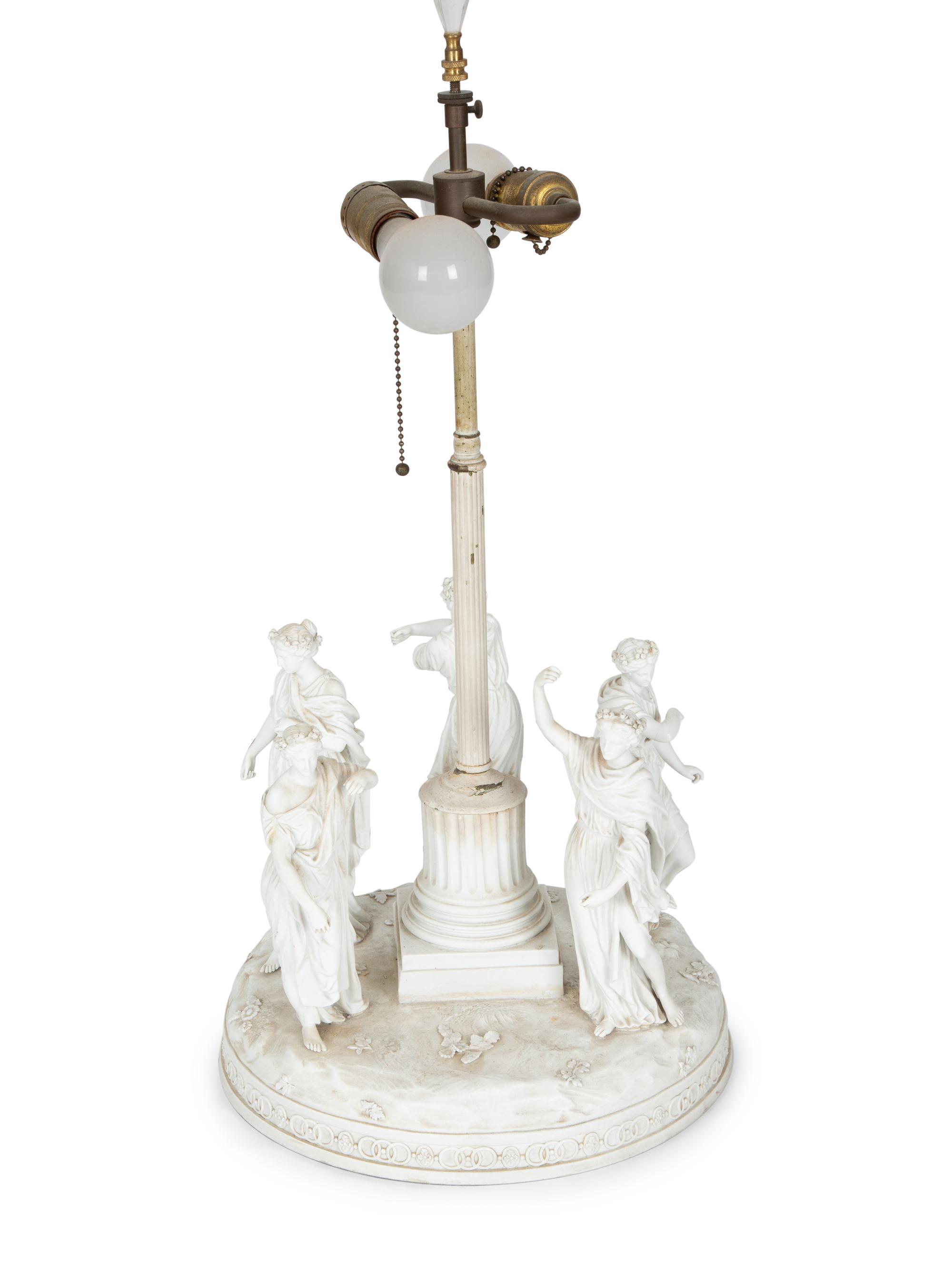 A Neoclassical Style French Bisque Porcelain Figural Lamp