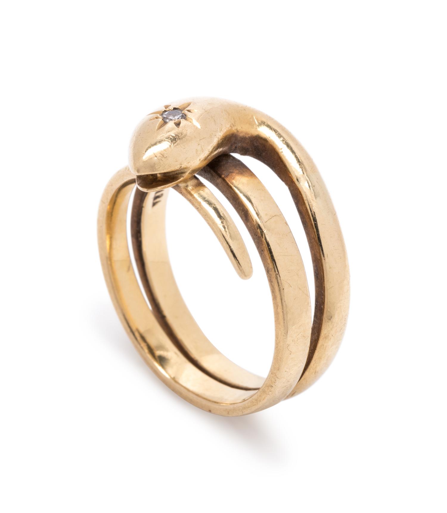 YELLOW GOLD AND DIAMOND SNAKE RING