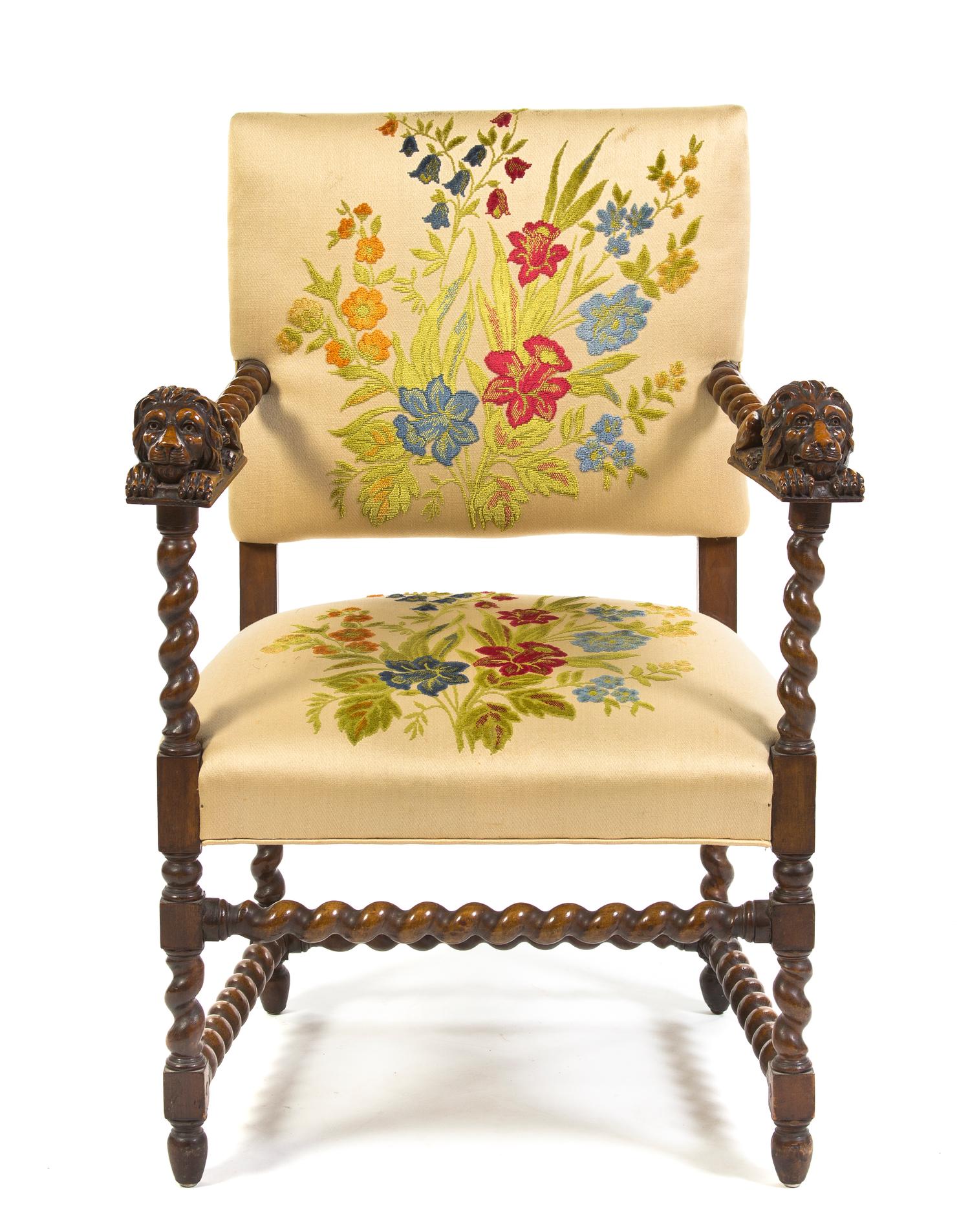 A Renaissance Revival Open Armchair, Height 37 inches.