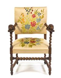 A Renaissance Revival Open Armchair, Height 37 inches.
