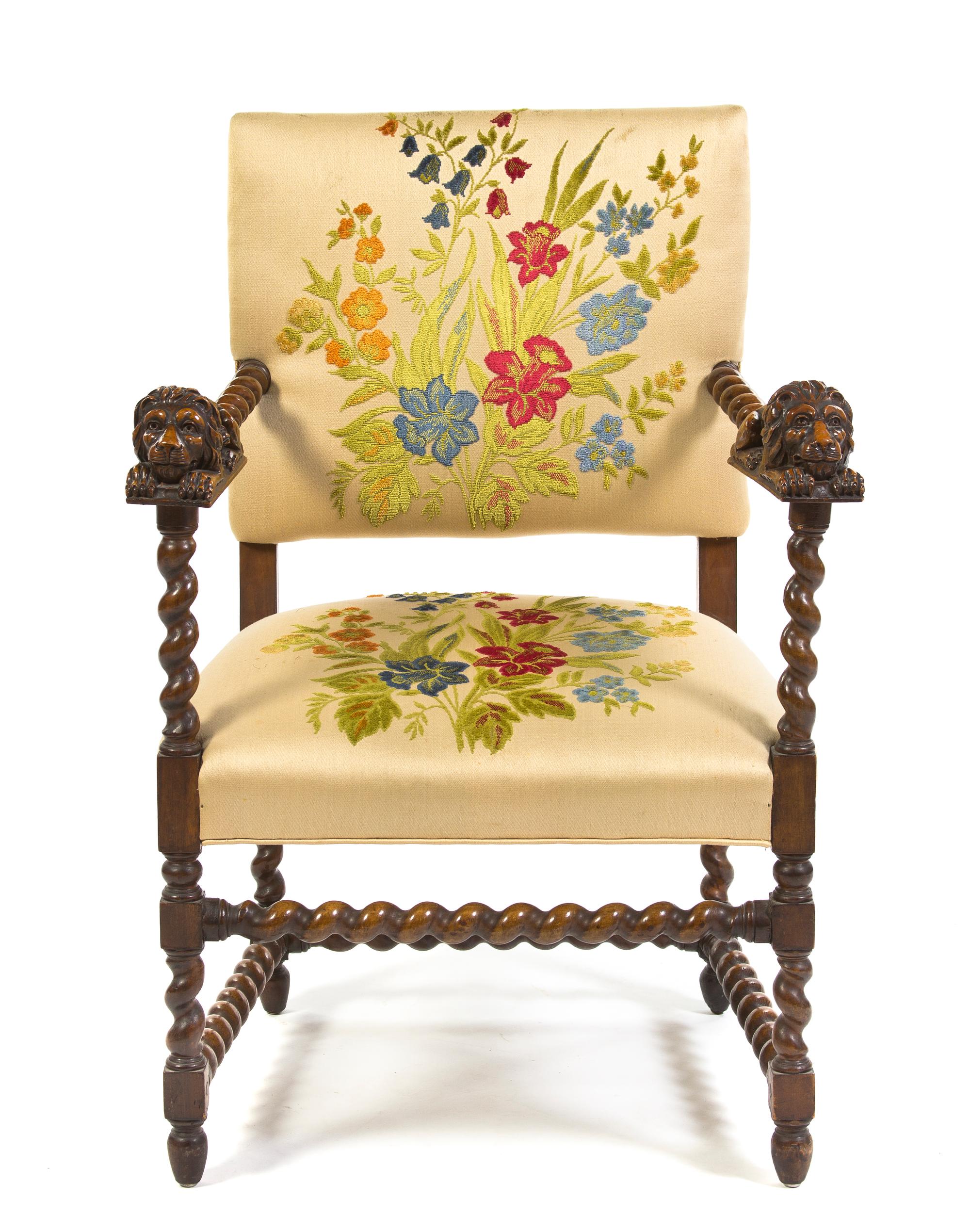 A Renaissance Revival Open Armchair, Height 37 inches.