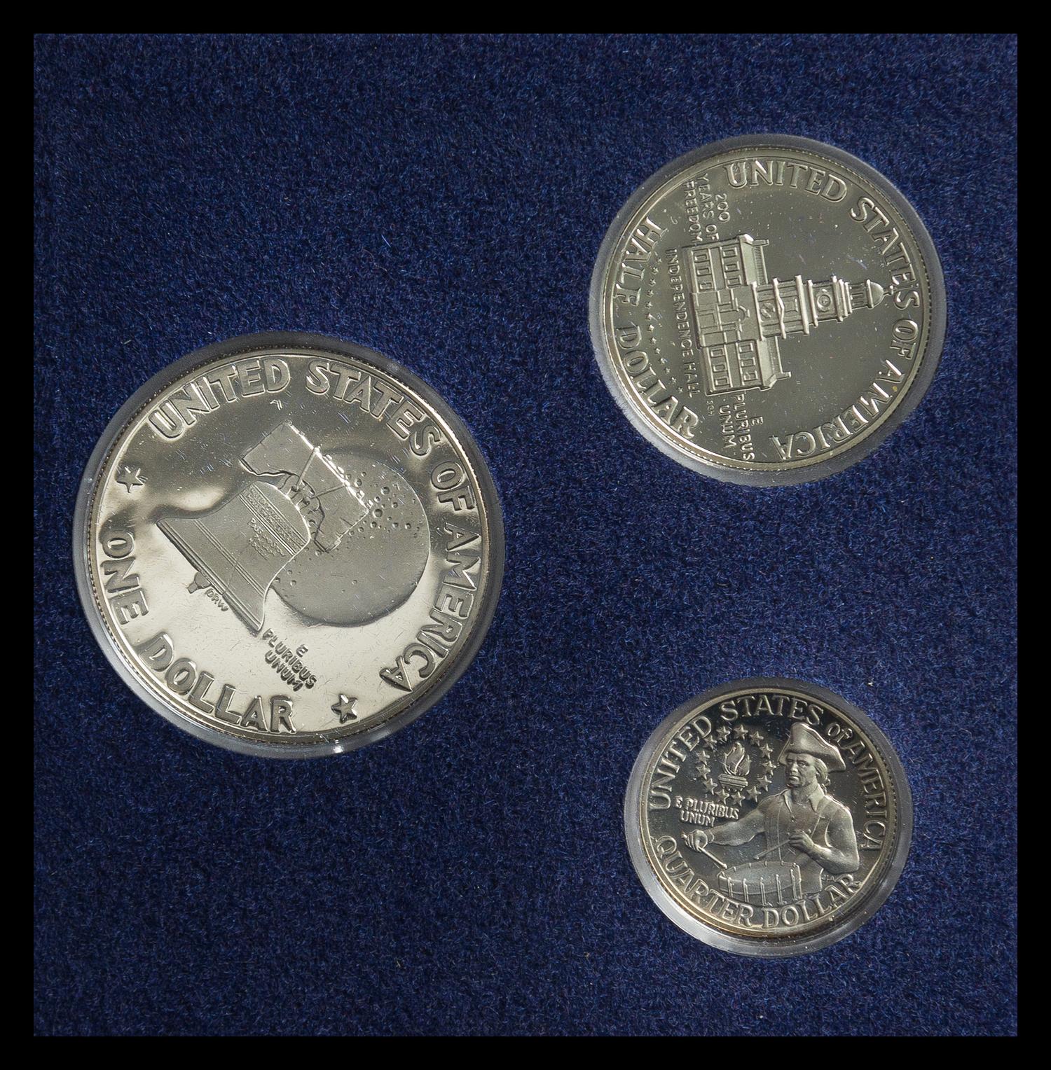Two United States 1976 Bicentennial Silver Three-Coin Proof Sets
