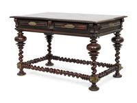 A Portuguese Baroque Style Brass Mounted Rosewood Library Table