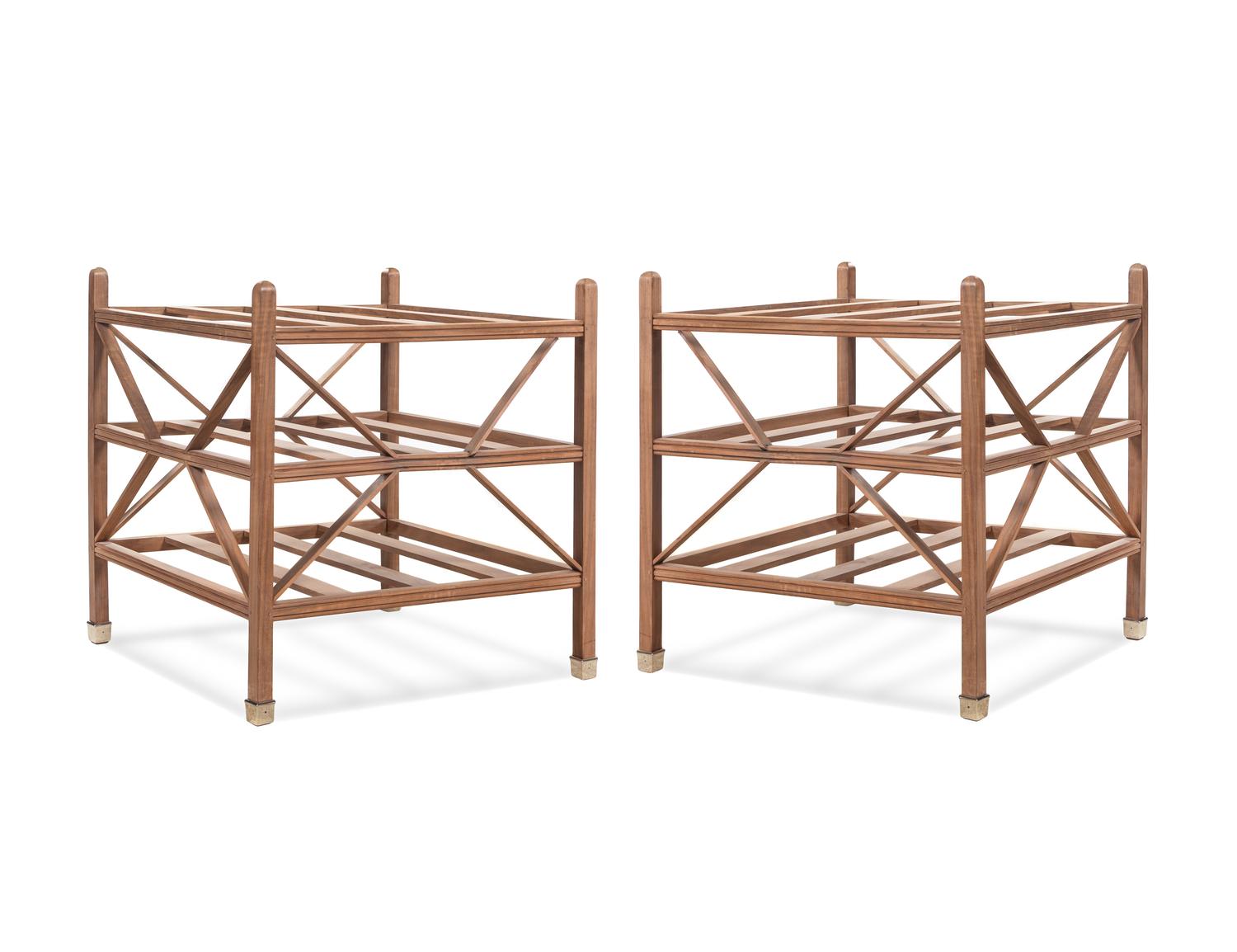 A Pair of Teak Glass-Top Side Tables