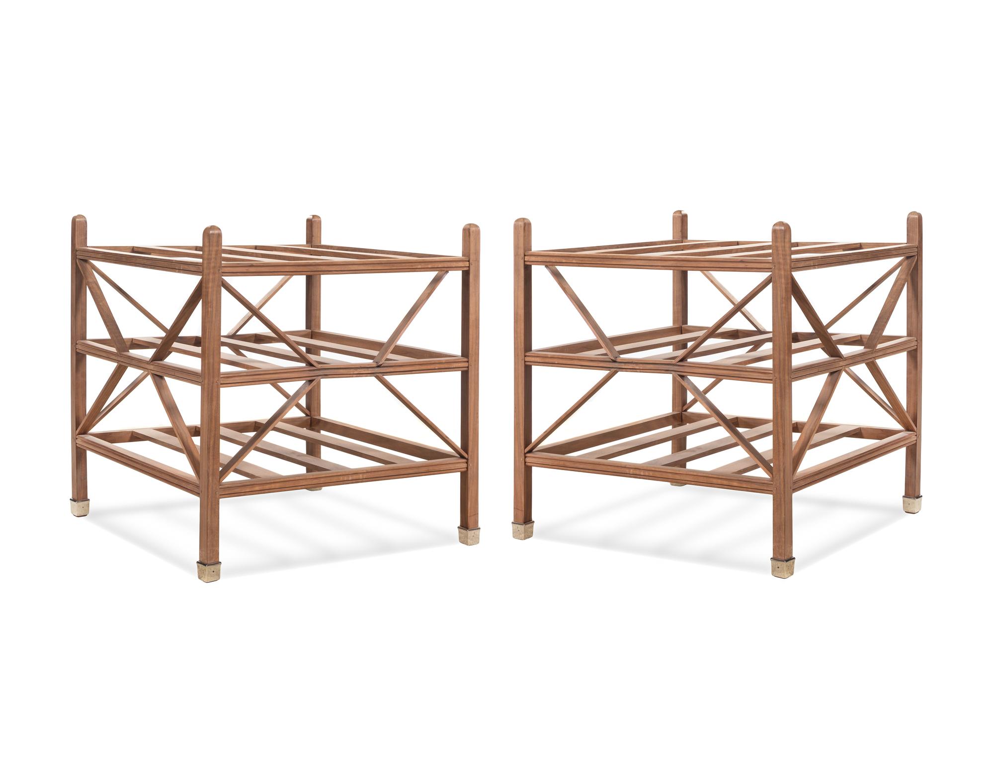 A Pair of Teak Glass-Top Side Tables