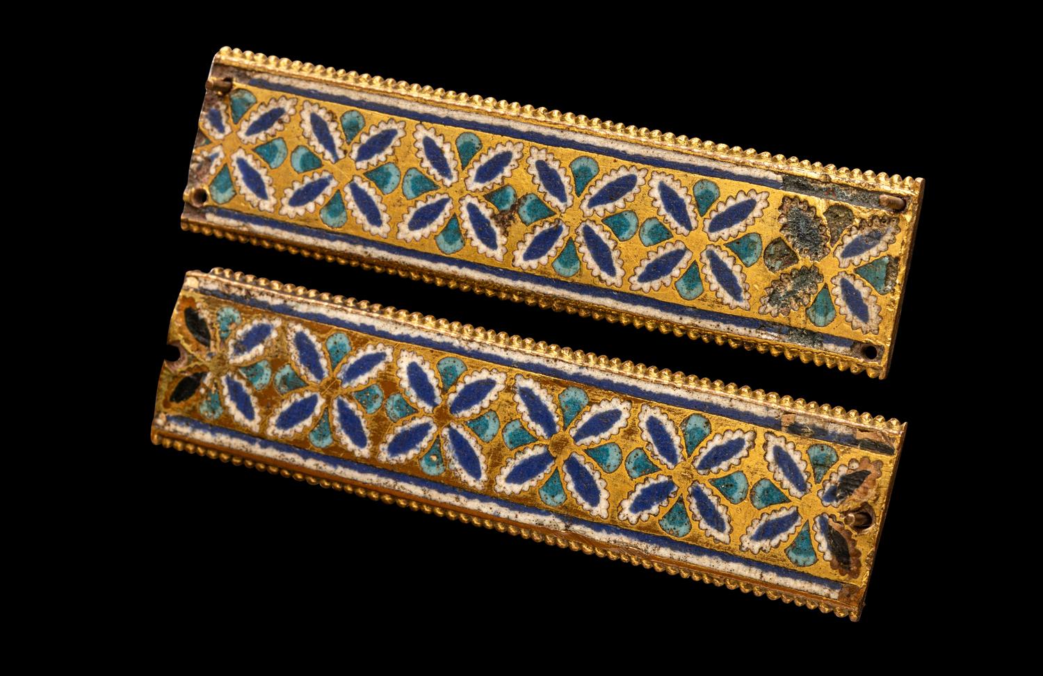 Two Rhenish-Mosan Champlevé and Gilt Copper Rectangular Plaques