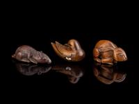 Three Japanese Carved Boxwood Netsuke