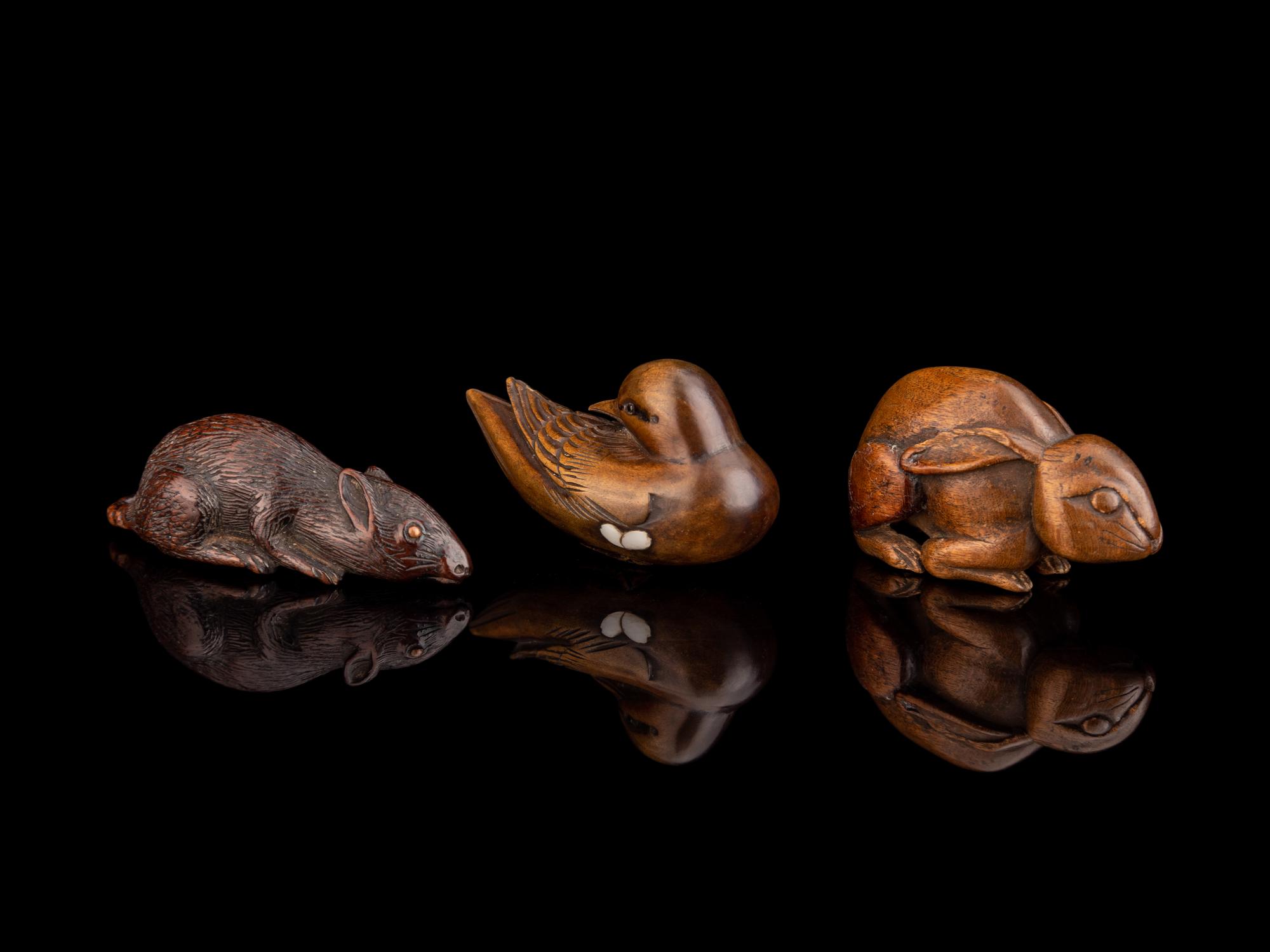 Three Japanese Carved Boxwood Netsuke