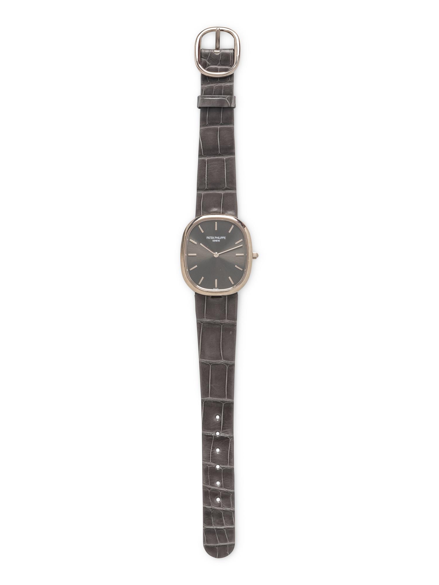 PATEK PHILIPPE, REF. 3738/100G 18K WHITE GOLD 'ELLIPSE' WATCH WITH CERTIFICATE OF ORIGIN