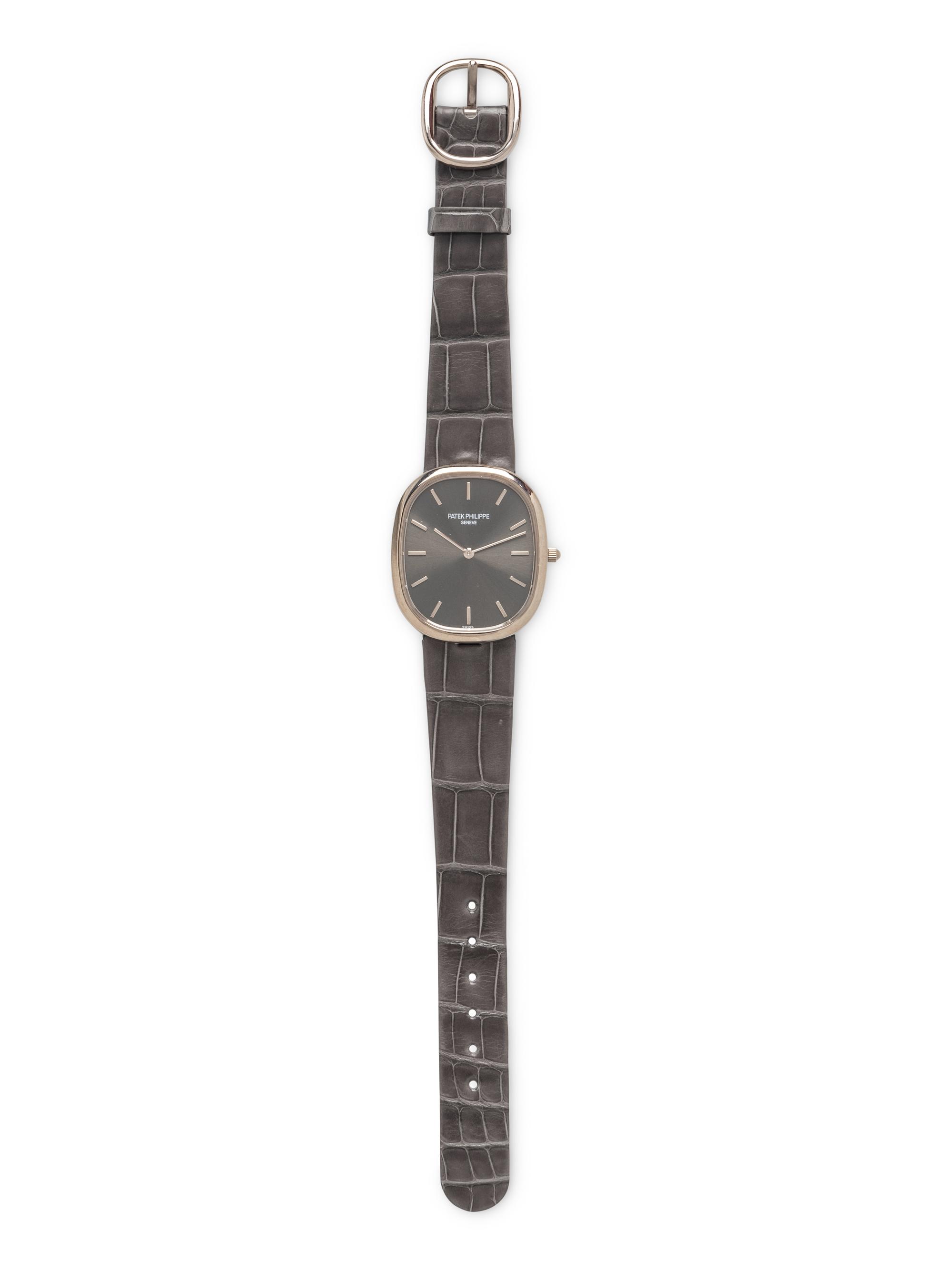 PATEK PHILIPPE, REF. 3738/100G 18K WHITE GOLD 'ELLIPSE' WATCH WITH CERTIFICATE OF ORIGIN