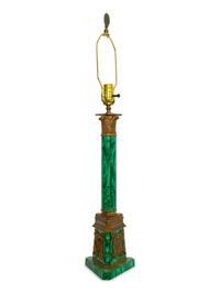 A Gilt Bronze Mounted Malachite Lamp and a French Cut Glass Columnar Lamp