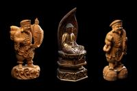 Three Japanese Carved Wood Figures