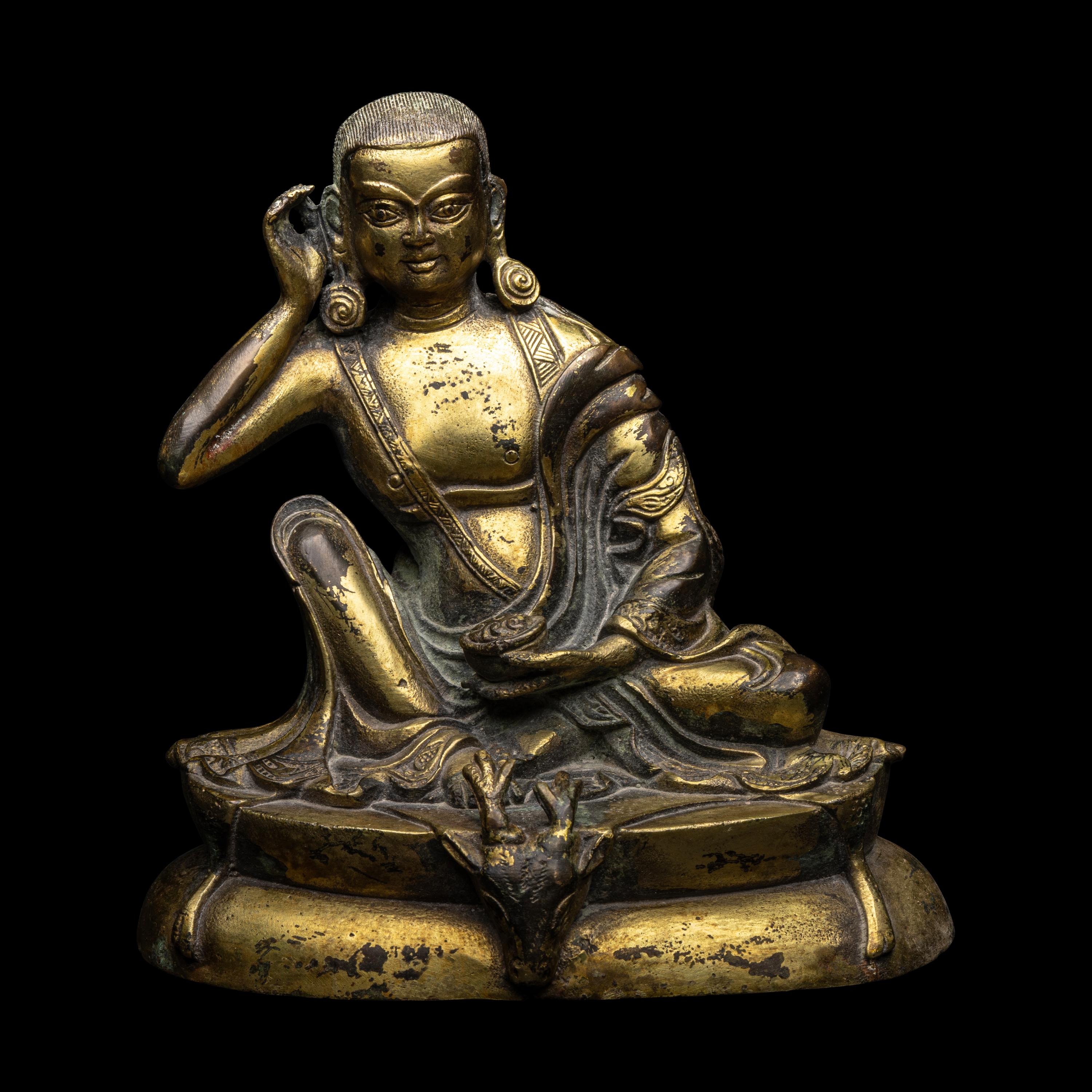 A Sino-Tibetan Gilt Bronze Figure of Milarepa 銅米拉日巴尊者像