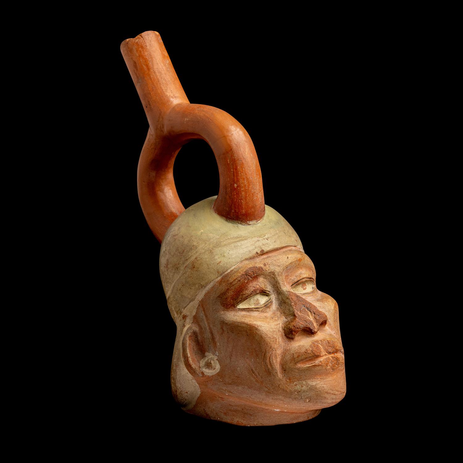 A Moche Stirrup Vessel in the Form of a Portrait Head