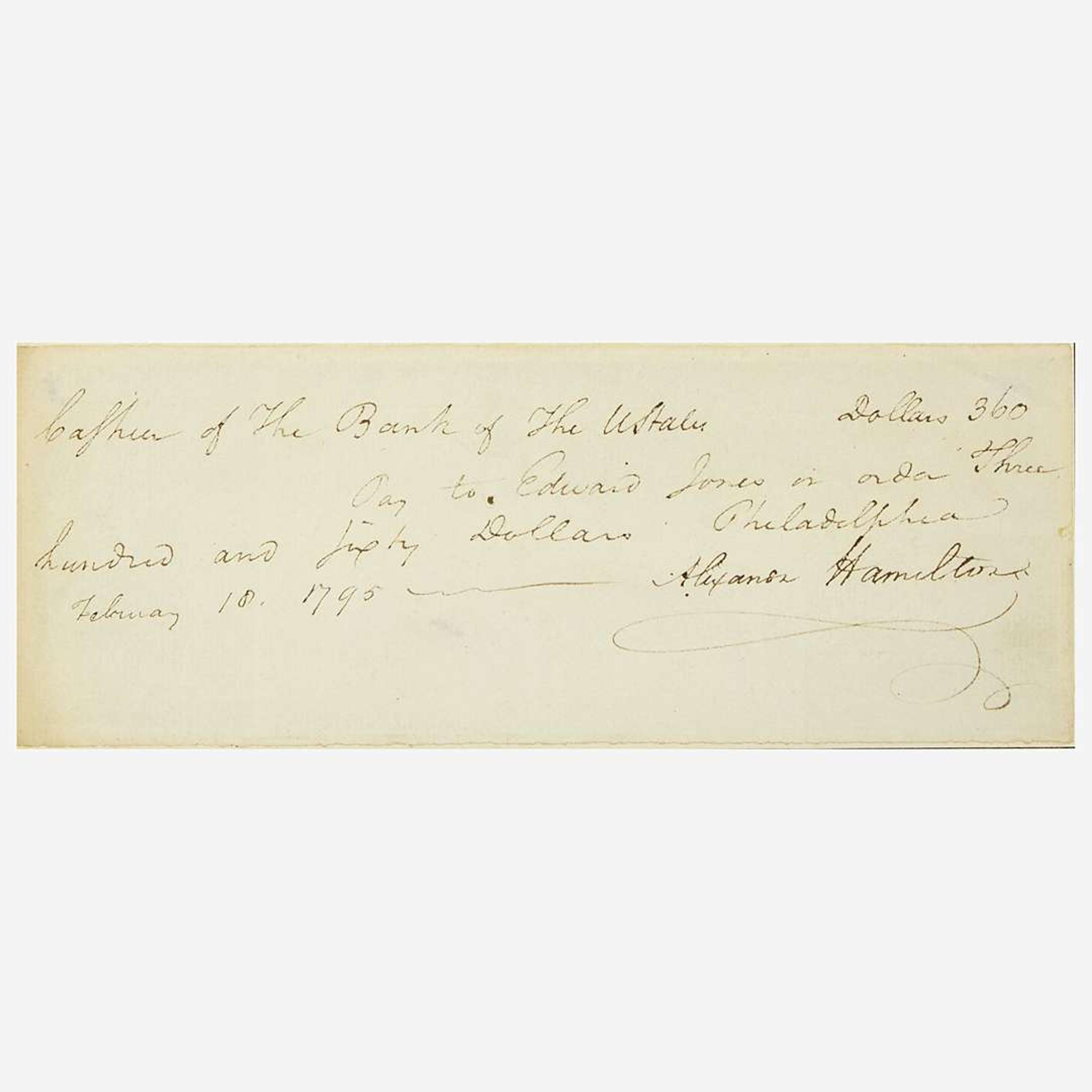 [Hamilton, Alexander] [First Bank of the United States] Autograph Check, signed