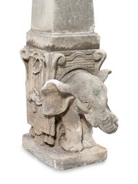 A Pair of Large Cast Stone Elephant Obelisks