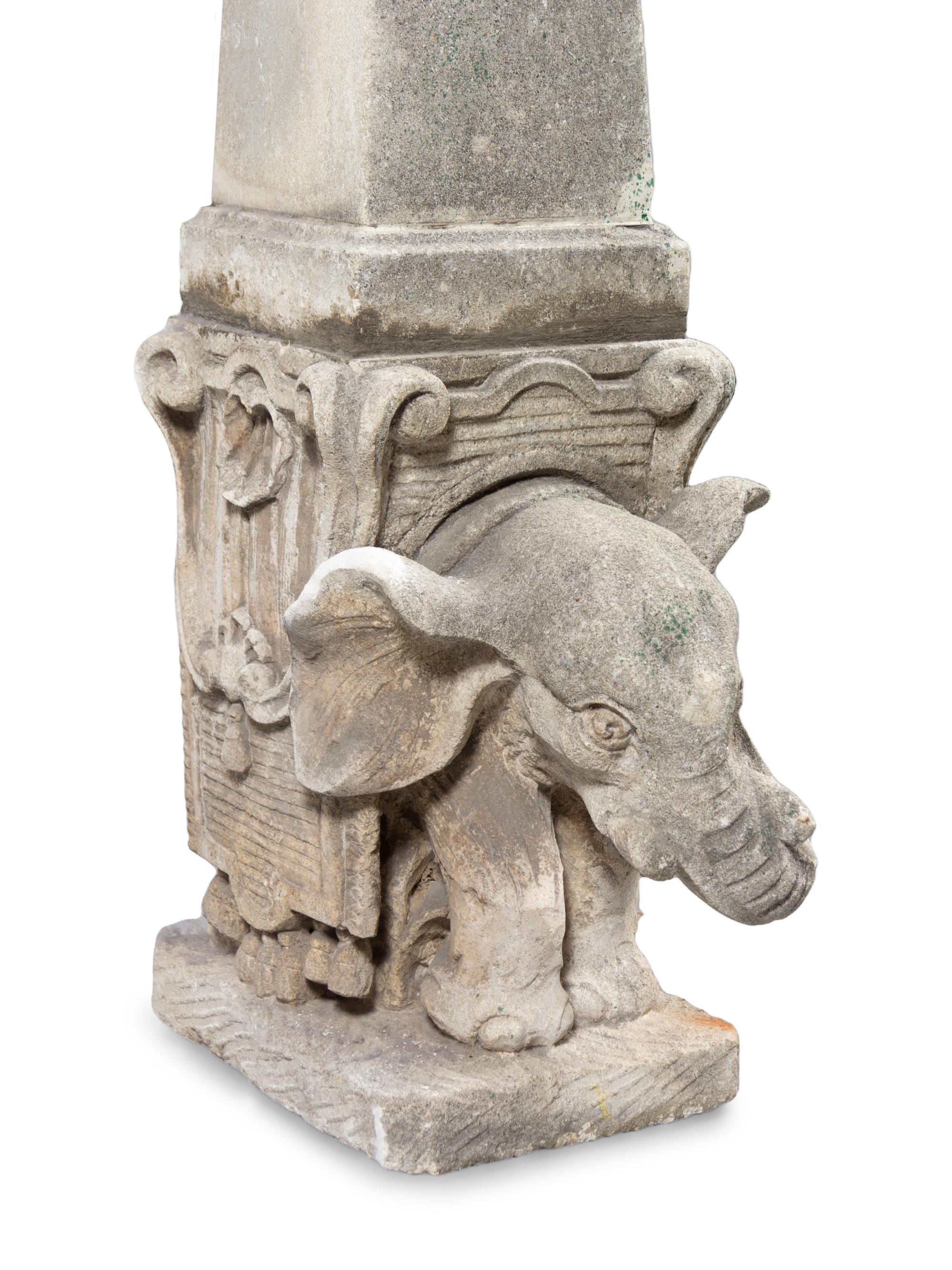A Pair of Large Cast Stone Elephant Obelisks