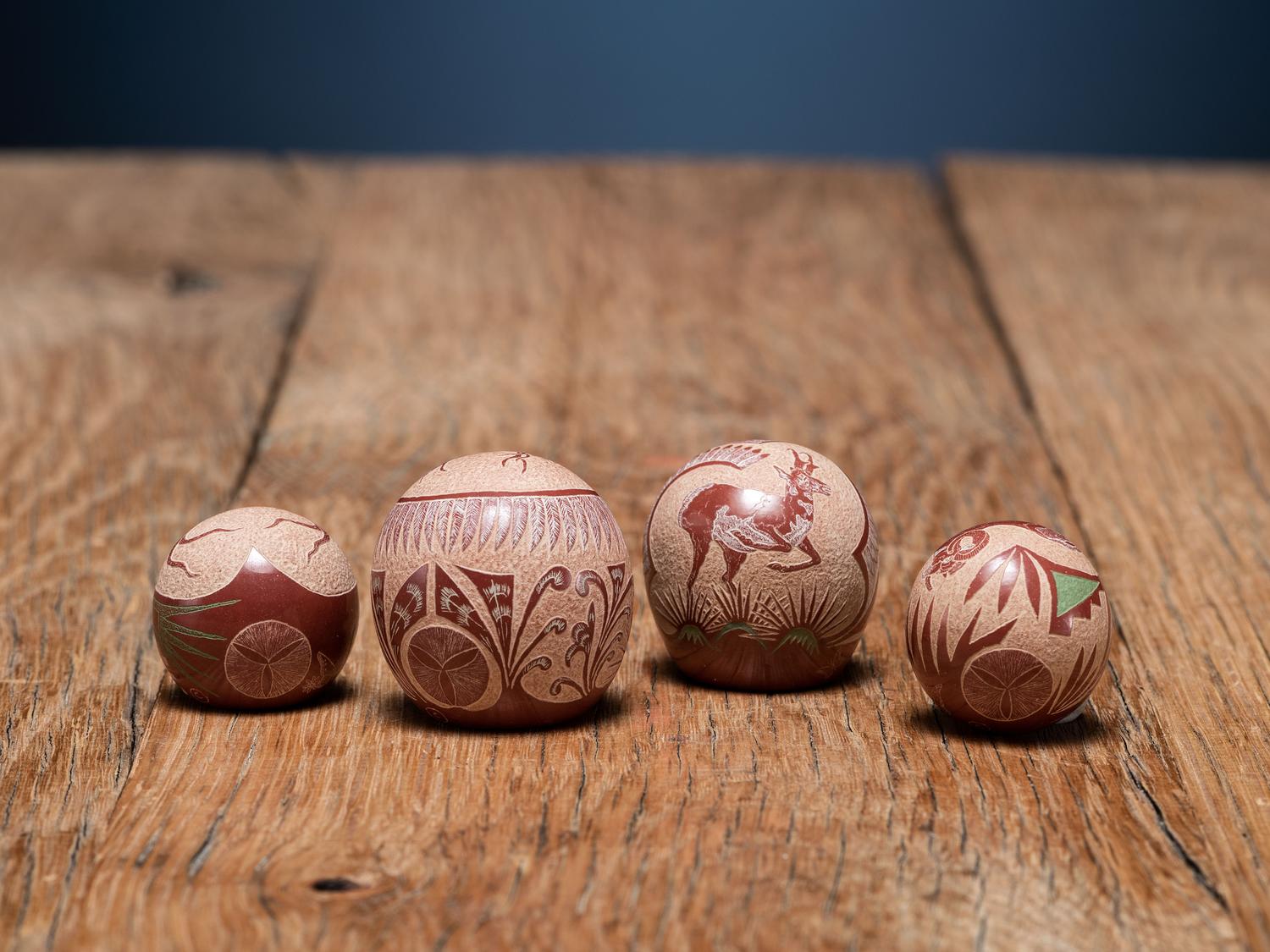 Miniature Sgraffito Seed Jars, with Pronghorn, Big Horn Sheep, and Elk