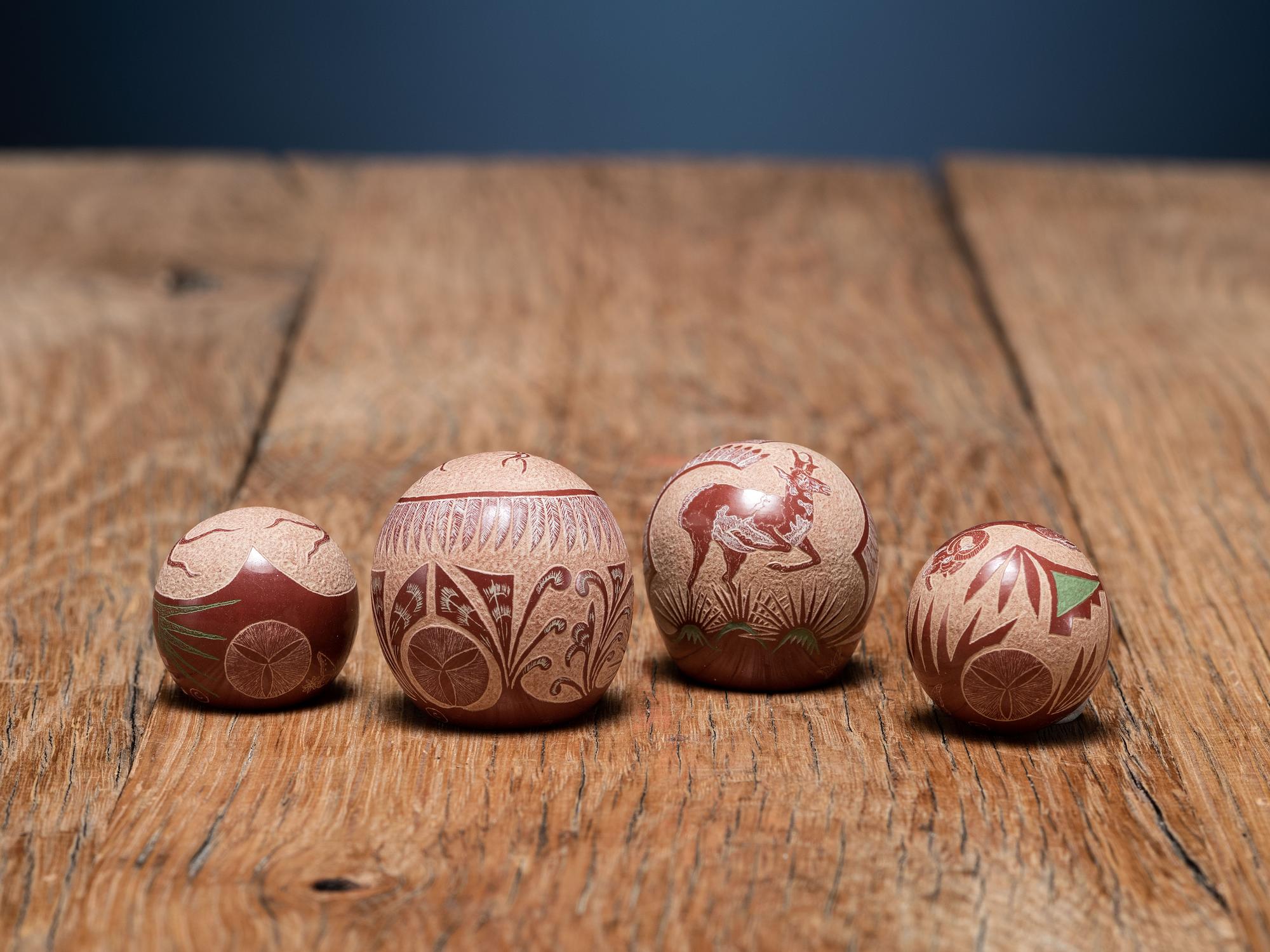 Miniature Sgraffito Seed Jars, with Pronghorn, Big Horn Sheep, and Elk