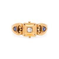 ANTIQUE, YELLOW GOLD, DIAMOND AND SAPPHIRE RING
