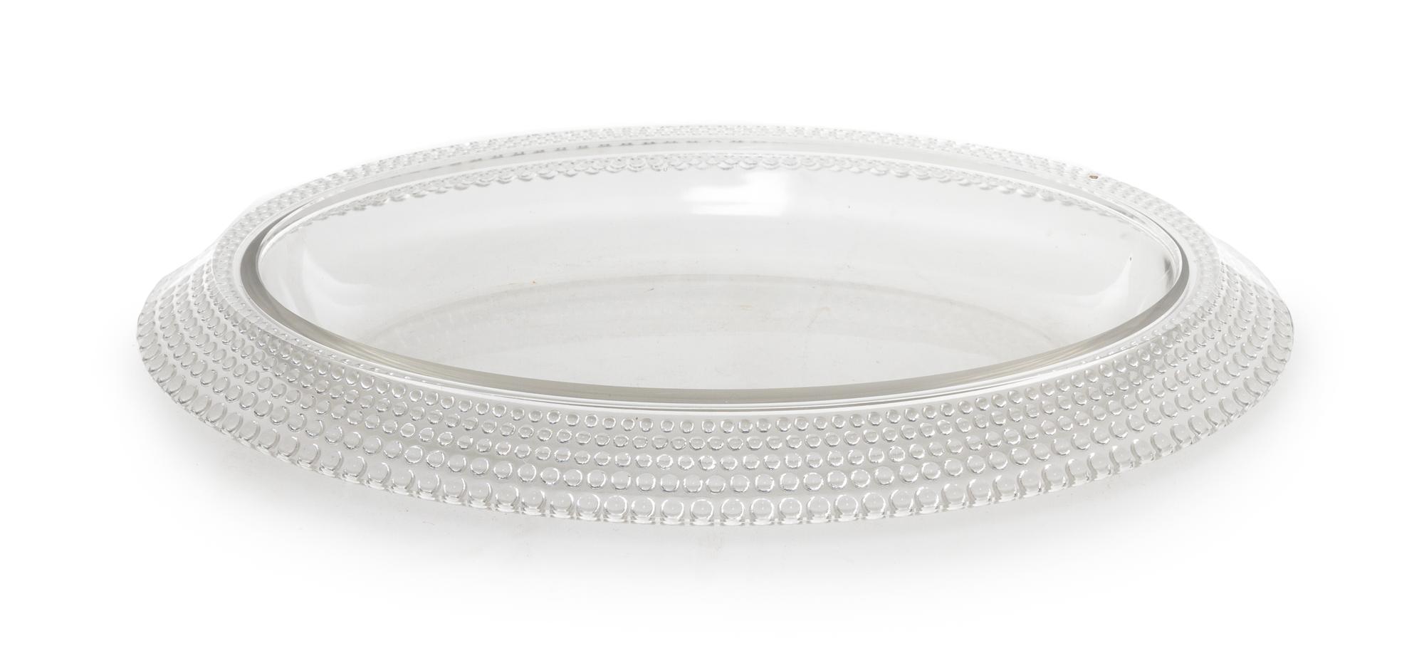 A Rene Lalique Molded and Frosted Glass Center Bowl Width 17 inches.
