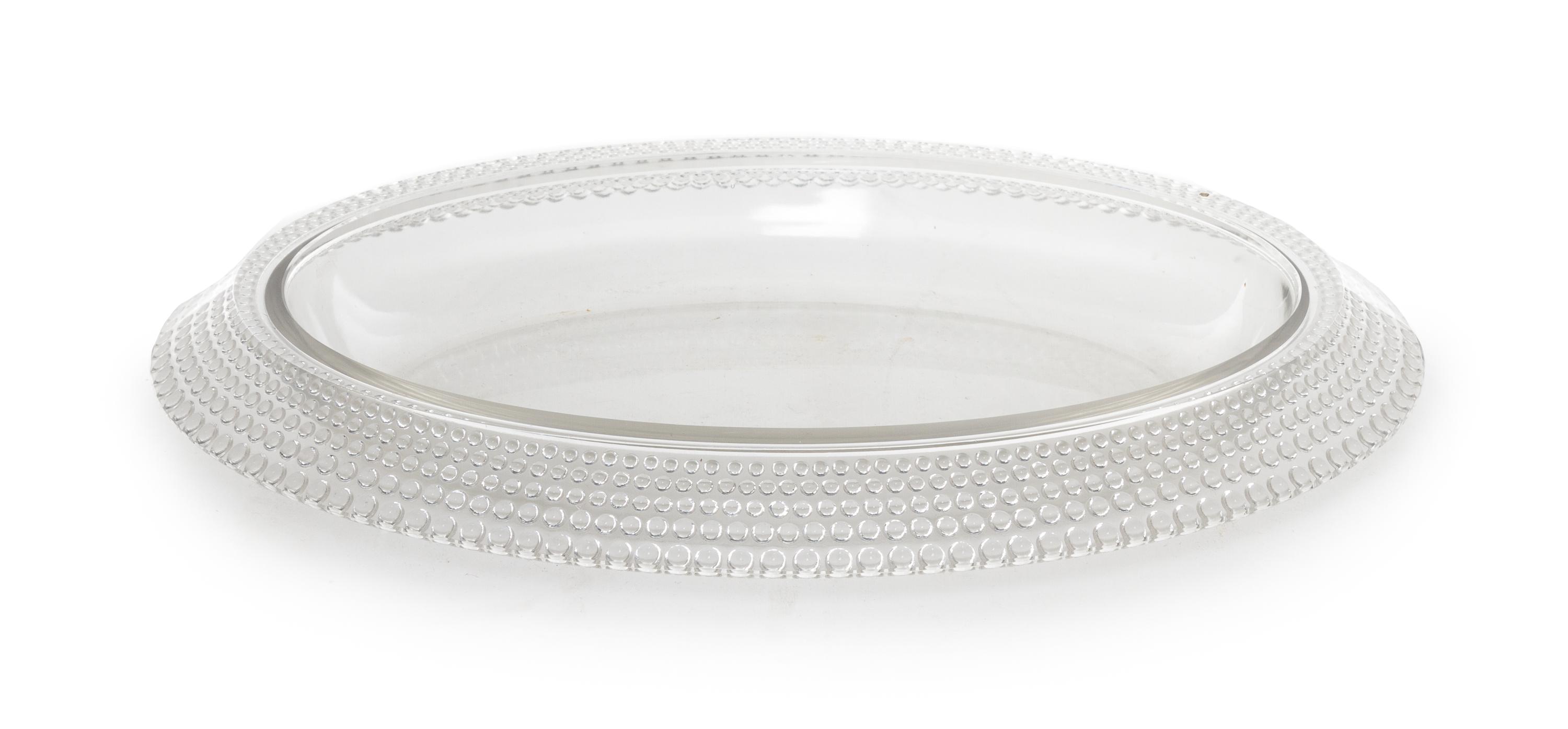 A Rene Lalique Molded and Frosted Glass Center Bowl Width 17 inches.
