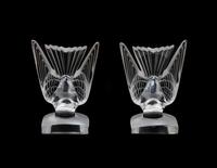A Pair of Lalique Deux Hirondelles Molded Glass Bookends