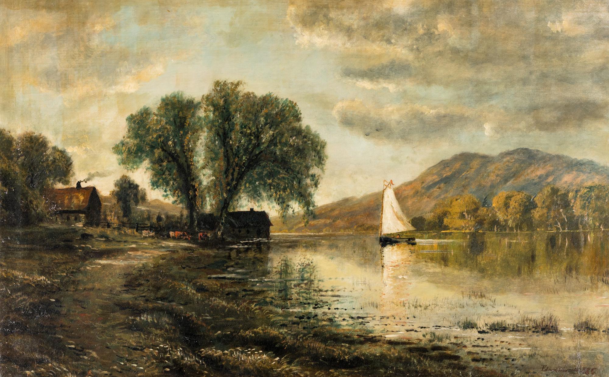 Landscape with Cottages and Sailboat, 1886