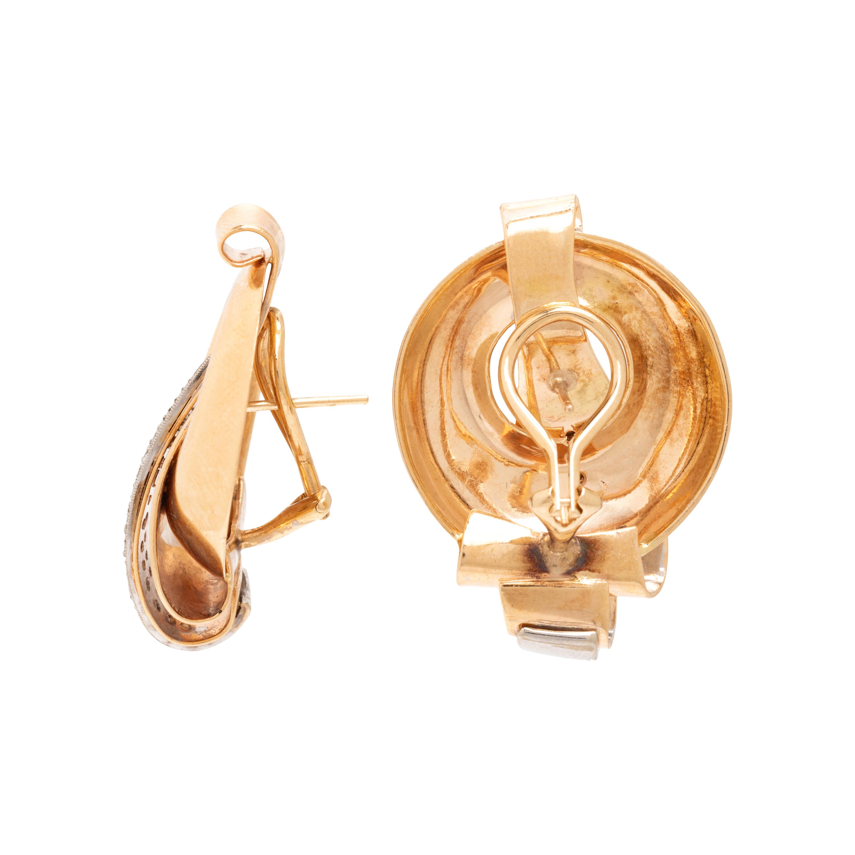 Retro, Diamond and Yellow Gold Earrings