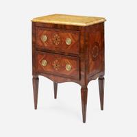 An Italian Neoclassical Walnut and Fruitwood Marquetry Side Table with Marble Top Late 18th century