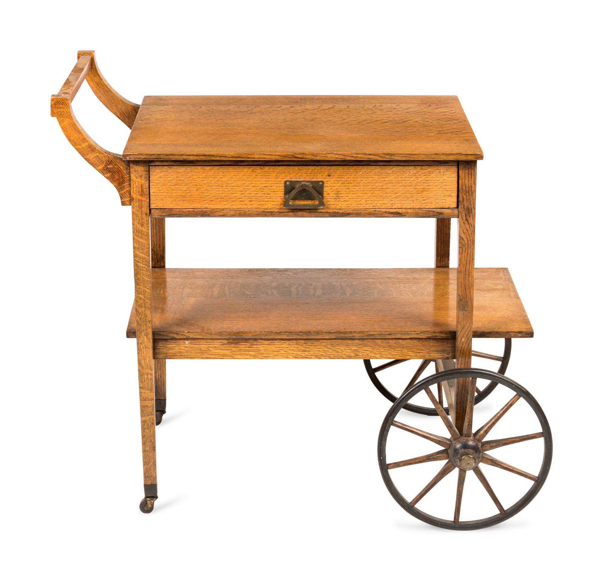 An Arts & Crafts Oak Tea Cart