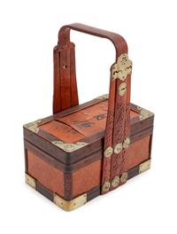A Chinese Metal Mounted Wood Basket