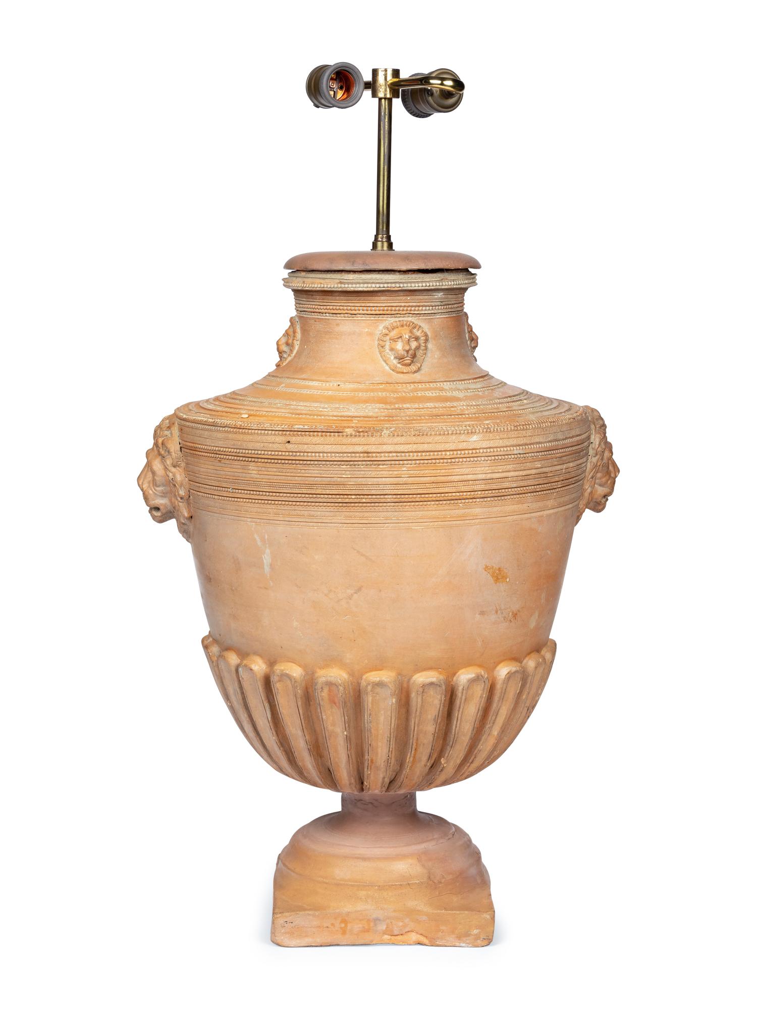 A Terra Cotta Baluster-Form Urn Mounted as a Lamp
